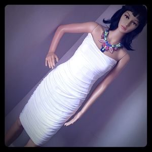 Vintage OMO Norma Kamali white slinky ruched dress